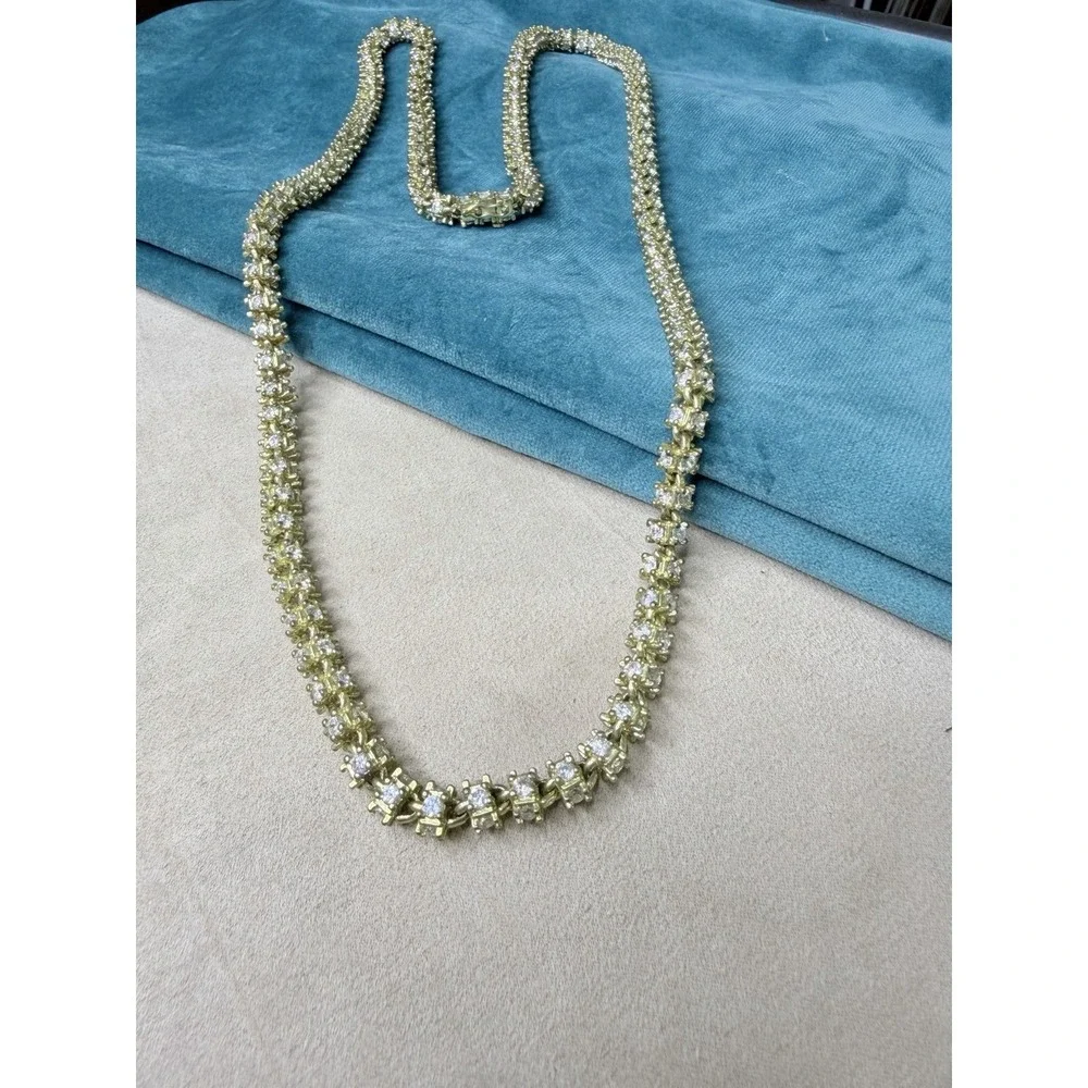 Gold‎ Tone Tennis Necklace Crystal Rhinestone